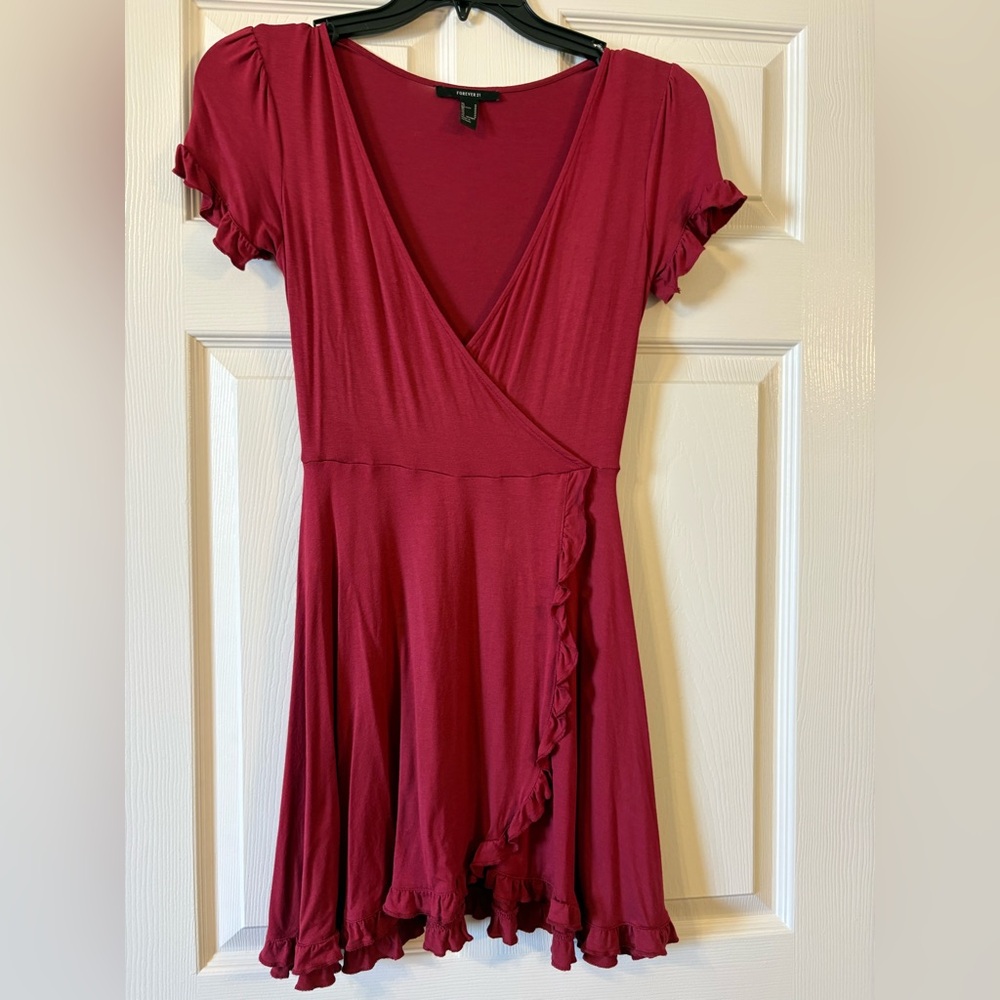 Forever 21 Burgundy Ruffle Mini Dress Size Medium